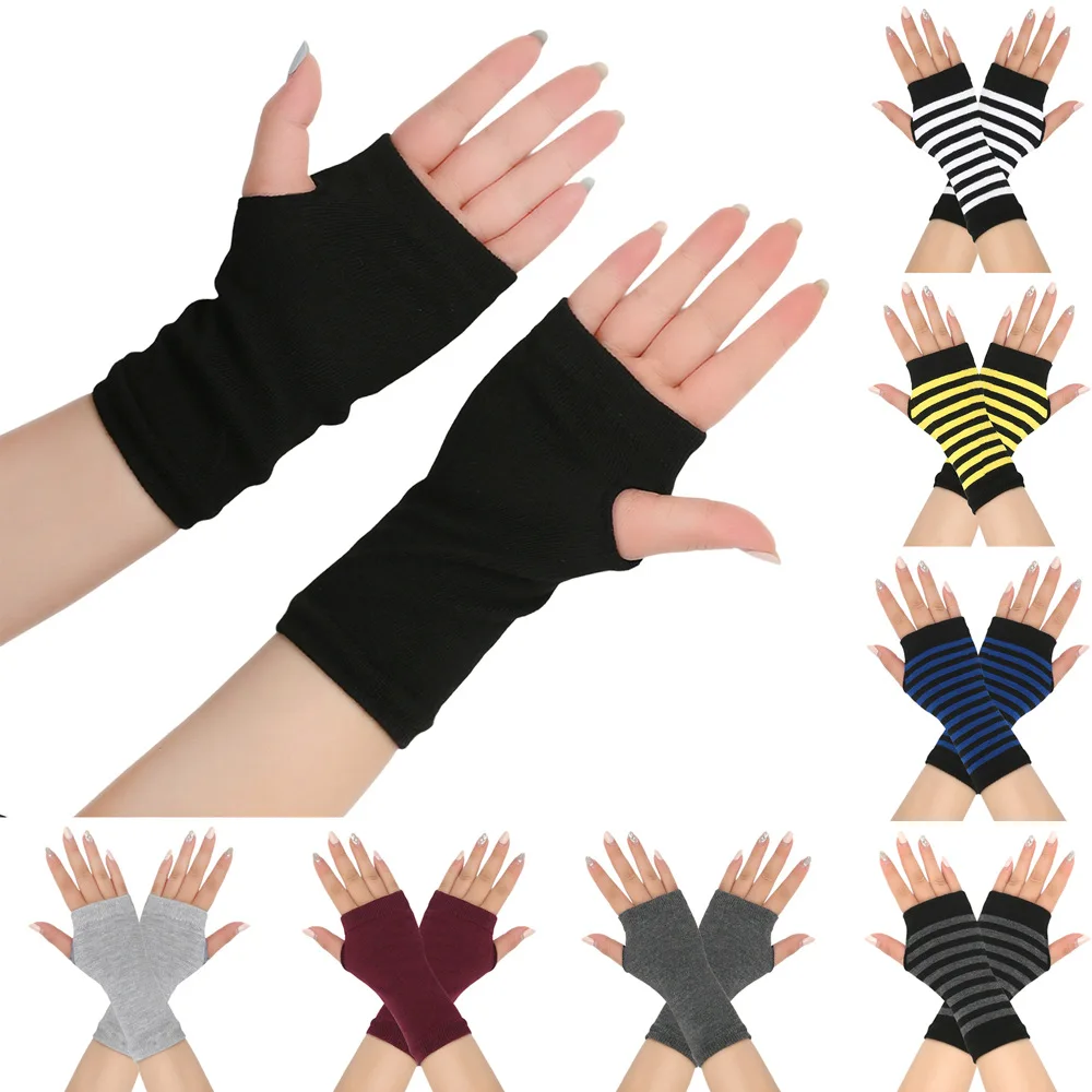 New Half Finger Sports Open Finger Gloves Knitted Short Men's And Women's Autumn/Winter Thin DIY Arm Cover