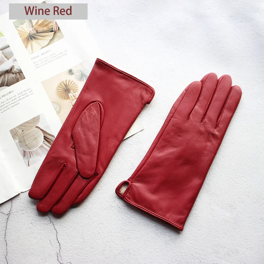 Color Sheepskin Gloves Women's Genuine Leather Fashion Straight Wool Lining Spring and Autumn Warm Outdoor Travel Driving