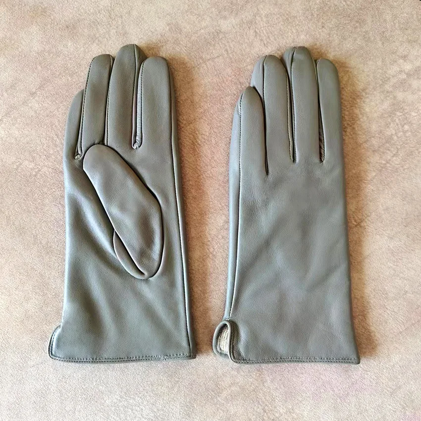 Color Sheepskin Gloves Women's Genuine Leather Fashion Straight Wool Lining Spring and Autumn Warm Outdoor Travel Driving