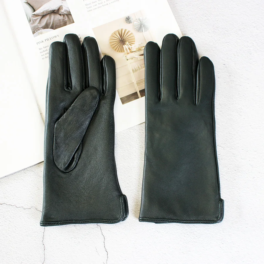 Color Sheepskin Gloves Women's Genuine Leather Fashion Straight Wool Lining Spring and Autumn Warm Outdoor Travel Driving