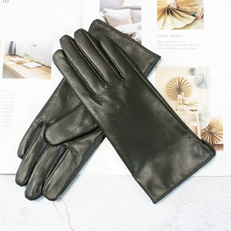 Color Sheepskin Gloves Women's Genuine Leather Fashion Straight Wool Lining Spring and Autumn Warm Outdoor Travel Driving
