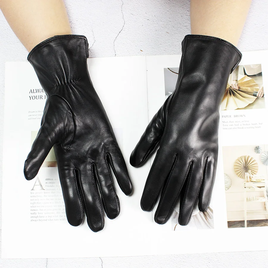 Color Sheepskin Gloves Women's Genuine Leather Fashion Straight Wool Lining Spring and Autumn Warm Outdoor Travel Driving