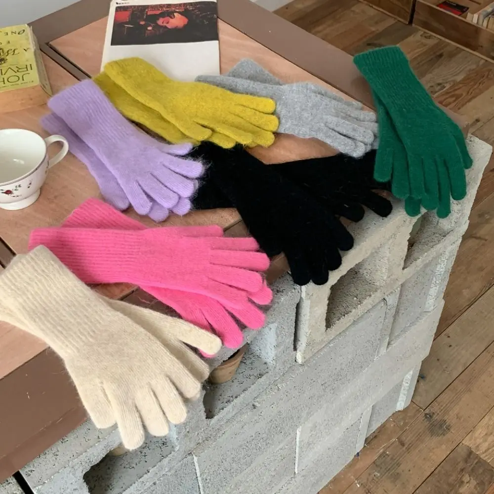 Striped Thermal Knitted Gloves Rabbit Fur Thickened Autumn Winter Warm Gloves Windproof Cold Resistant Knitted Gloves