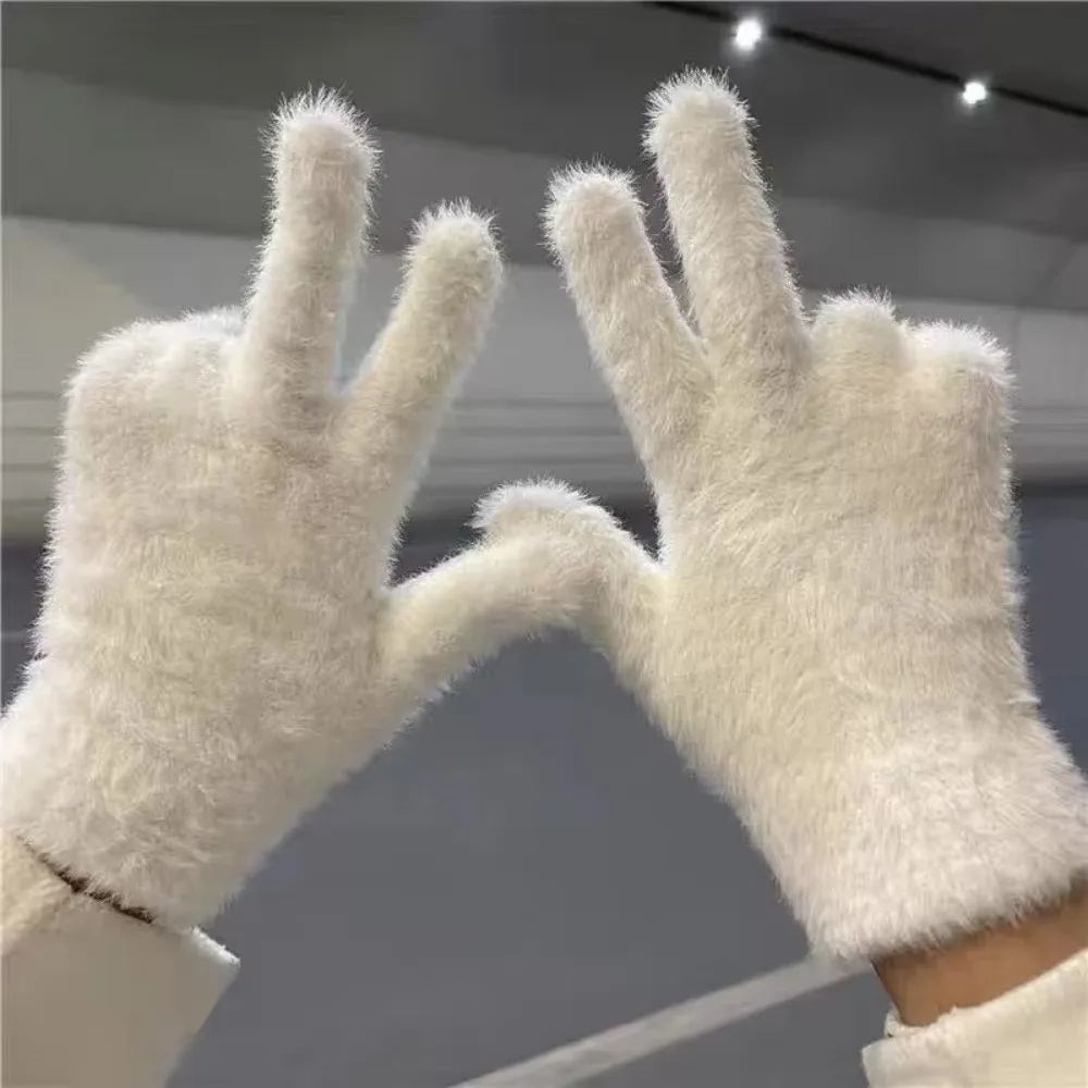 Striped Thermal Knitted Gloves Rabbit Fur Thickened Autumn Winter Warm Gloves Windproof Cold Resistant Knitted Gloves