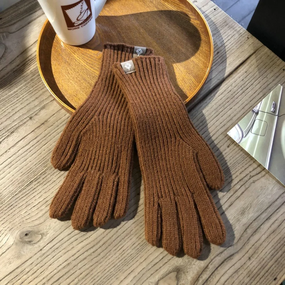 Striped Thermal Knitted Gloves Rabbit Fur Thickened Autumn Winter Warm Gloves Windproof Cold Resistant Knitted Gloves