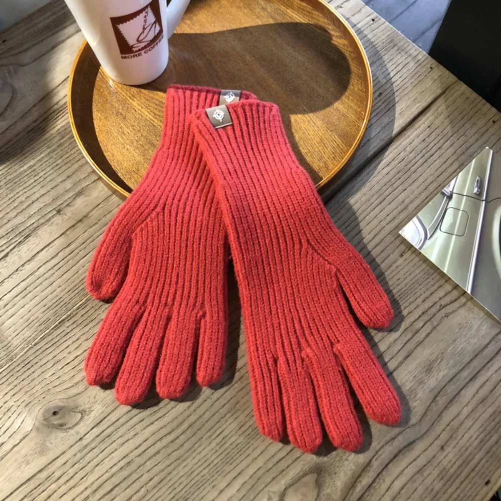 Striped Thermal Knitted Gloves Rabbit Fur Thickened Autumn Winter Warm Gloves Windproof Cold Resistant Knitted Gloves