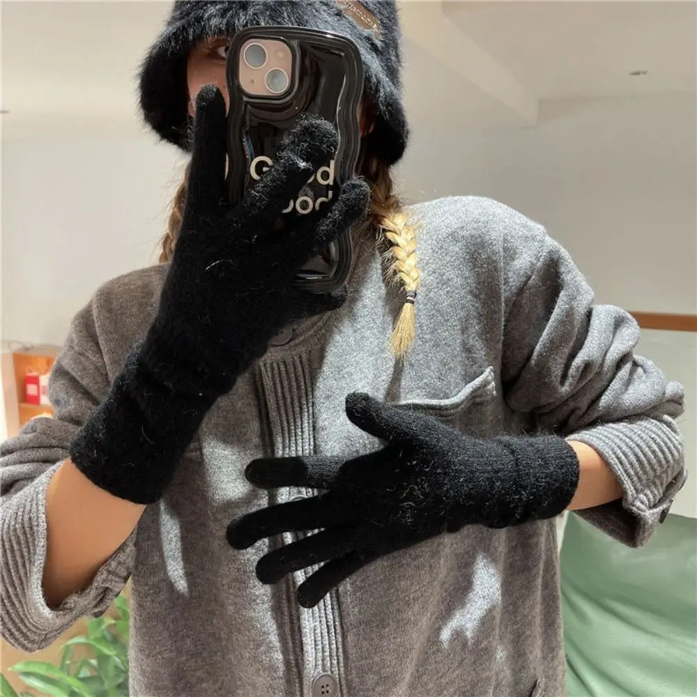Striped Thermal Knitted Gloves Rabbit Fur Thickened Autumn Winter Warm Gloves Windproof Cold Resistant Knitted Gloves