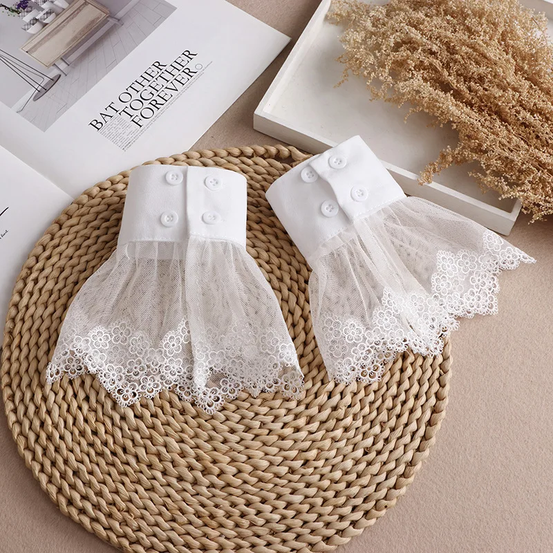 Women Flower Lace White Black Cuffs Detachable Fake Sleeves Wedding Bridal Gowns Accessories Sweater Cuff Decorative Accessories