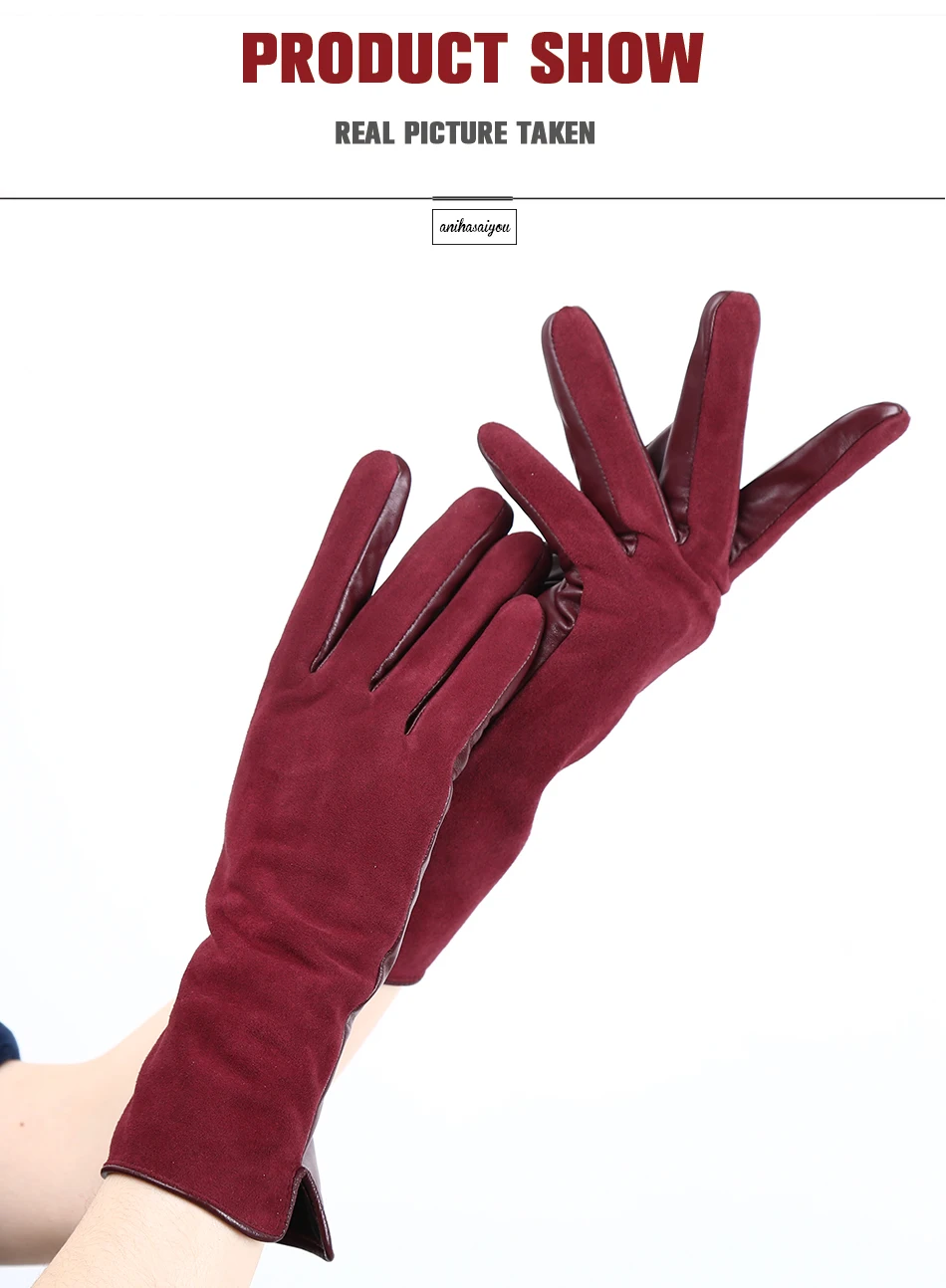 Fashion winter warm touch gloves genuine leather 50% genuine suede 50% women's leather gloves color long women's gloves -2008
