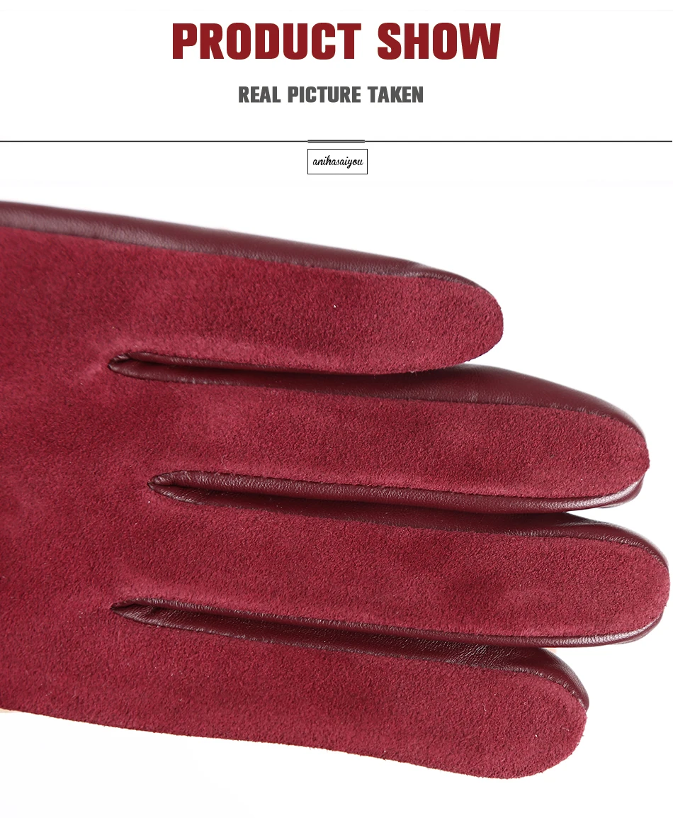 Fashion winter warm touch gloves genuine leather 50% genuine suede 50% women's leather gloves color long women's gloves -2008