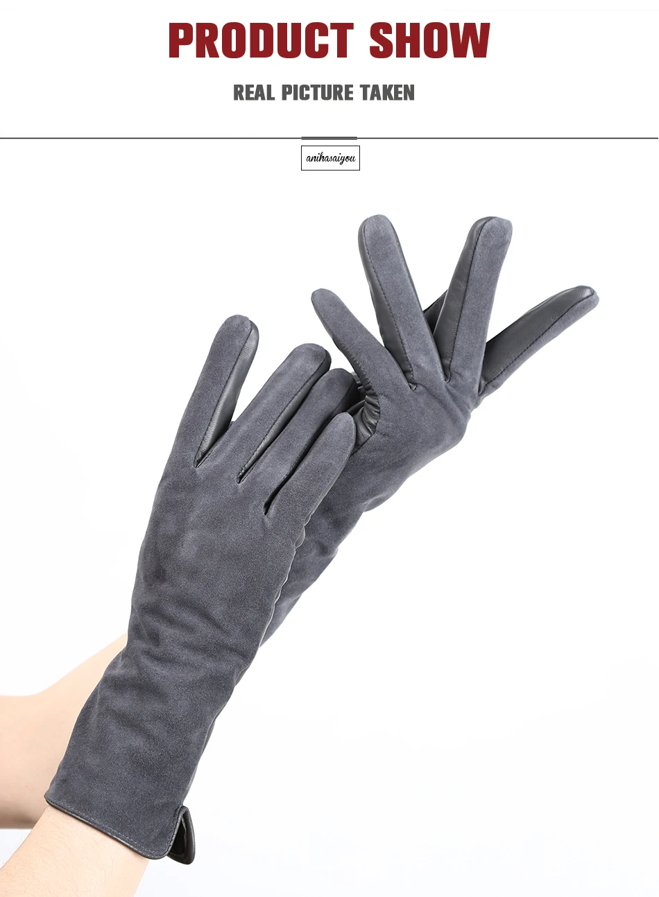 Fashion winter warm touch gloves genuine leather 50% genuine suede 50% women's leather gloves color long women's gloves -2008