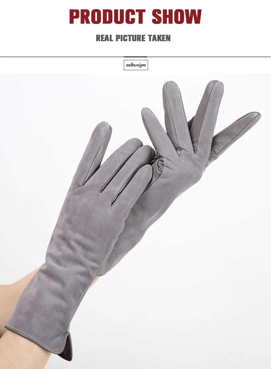 Fashion winter warm touch gloves genuine leather 50% genuine suede 50% women's leather gloves color long women's gloves -2008