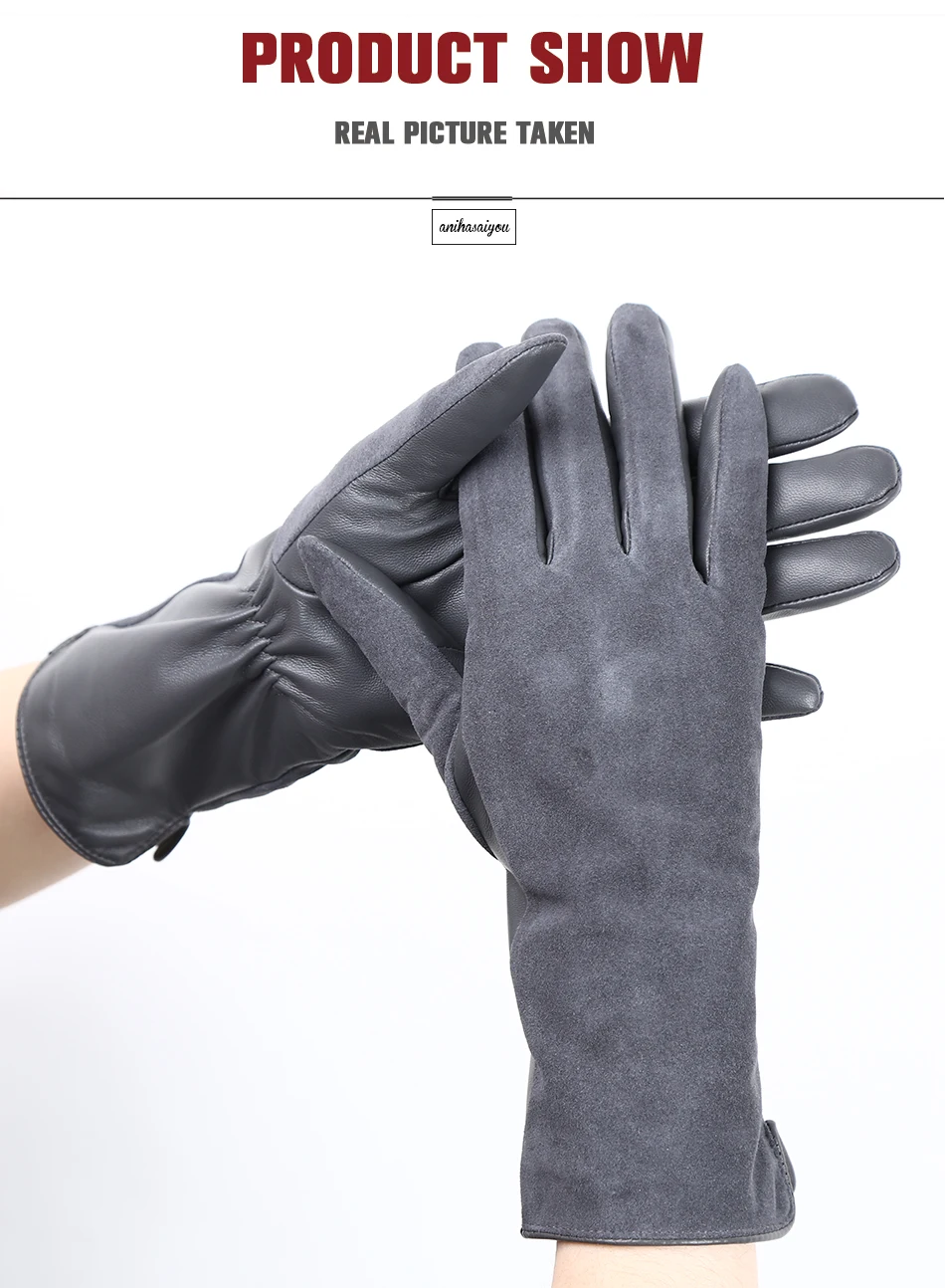 Fashion winter warm touch gloves genuine leather 50% genuine suede 50% women's leather gloves color long women's gloves -2008