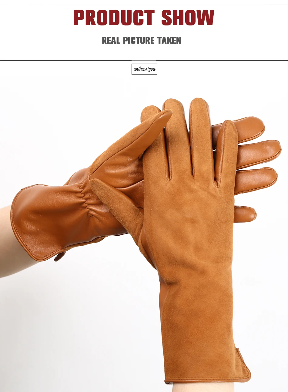 Fashion winter warm touch gloves genuine leather 50% genuine suede 50% women's leather gloves color long women's gloves -2008