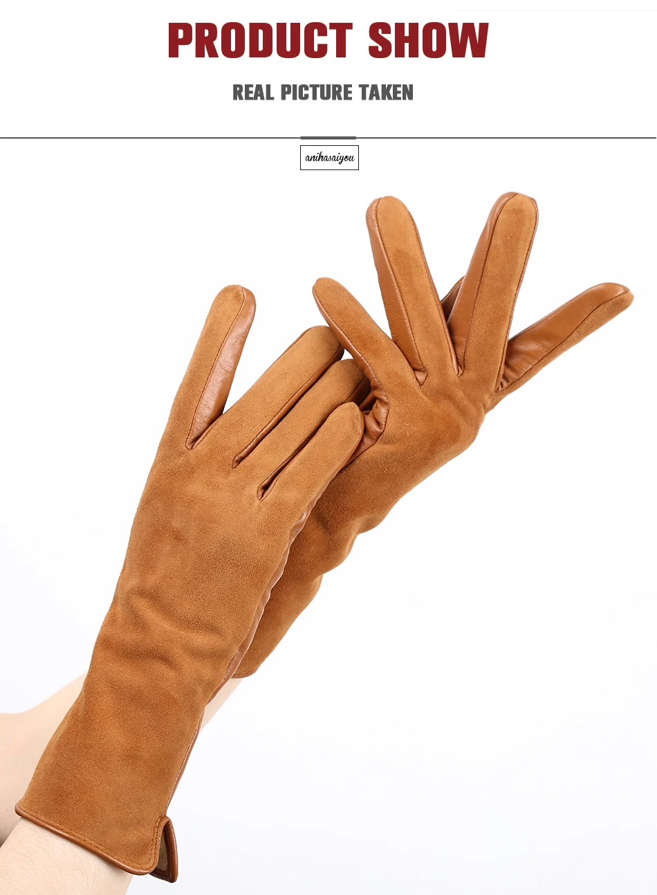 Fashion winter warm touch gloves genuine leather 50% genuine suede 50% women's leather gloves color long women's gloves -2008