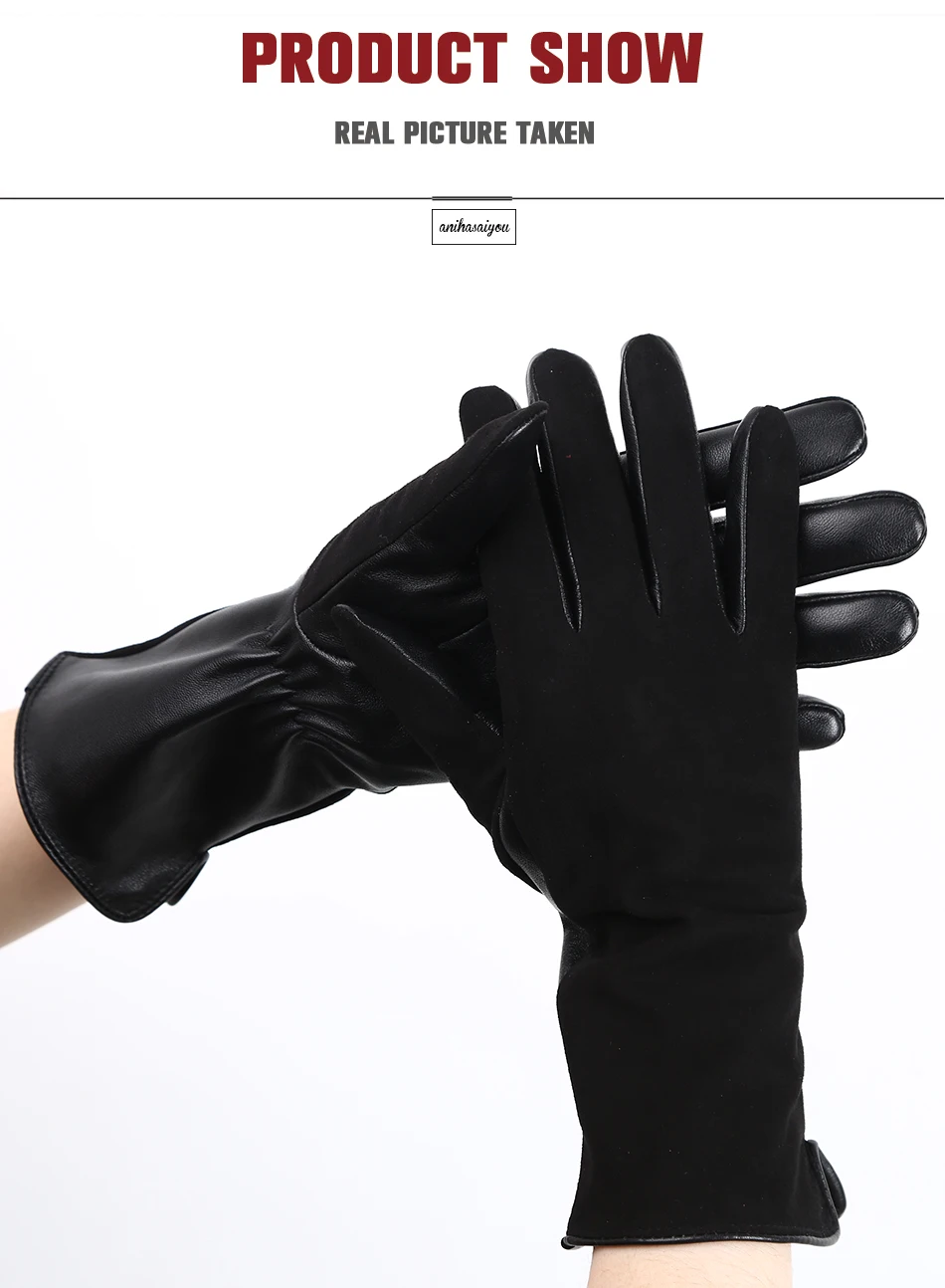 Fashion winter warm touch gloves genuine leather 50% genuine suede 50% women's leather gloves color long women's gloves -2008