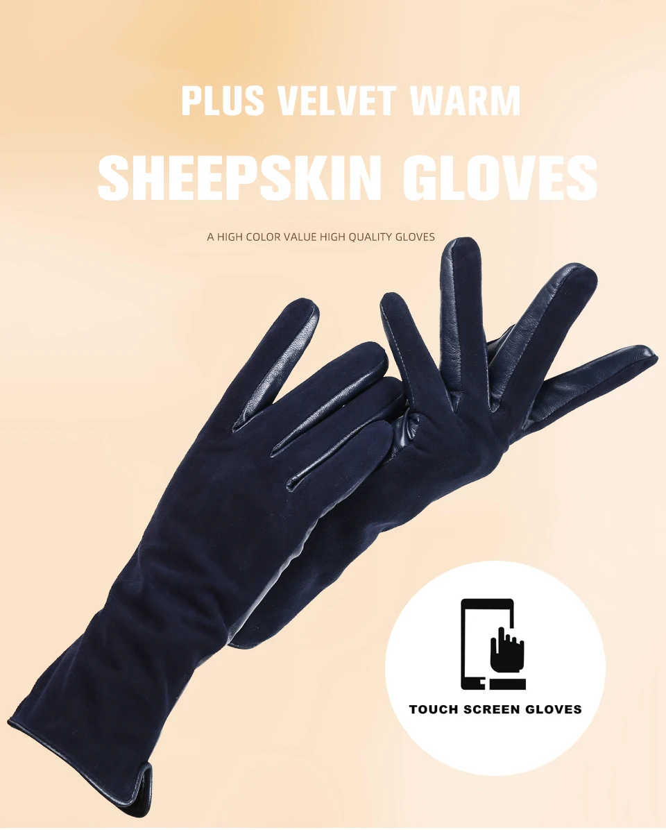 Fashion winter warm touch gloves genuine leather 50% genuine suede 50% women's leather gloves color long women's gloves -2008