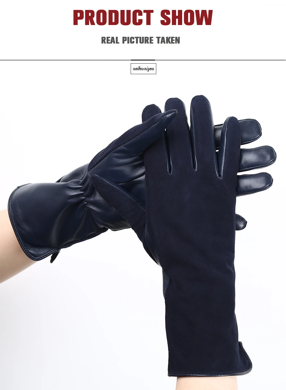 Fashion winter warm touch gloves genuine leather 50% genuine suede 50% women's leather gloves color long women's gloves -2008