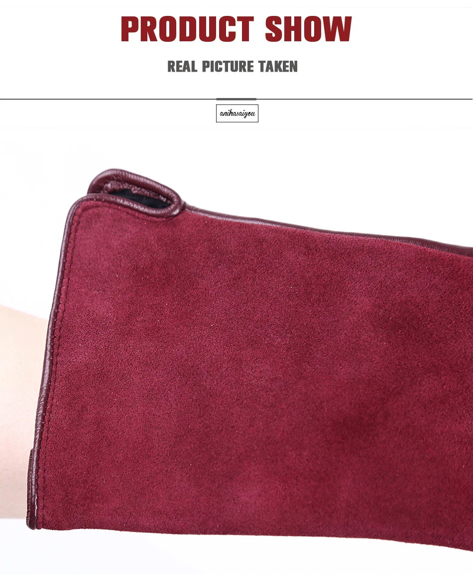 Fashion winter warm touch gloves genuine leather 50% genuine suede 50% women's leather gloves color long women's gloves -2008
