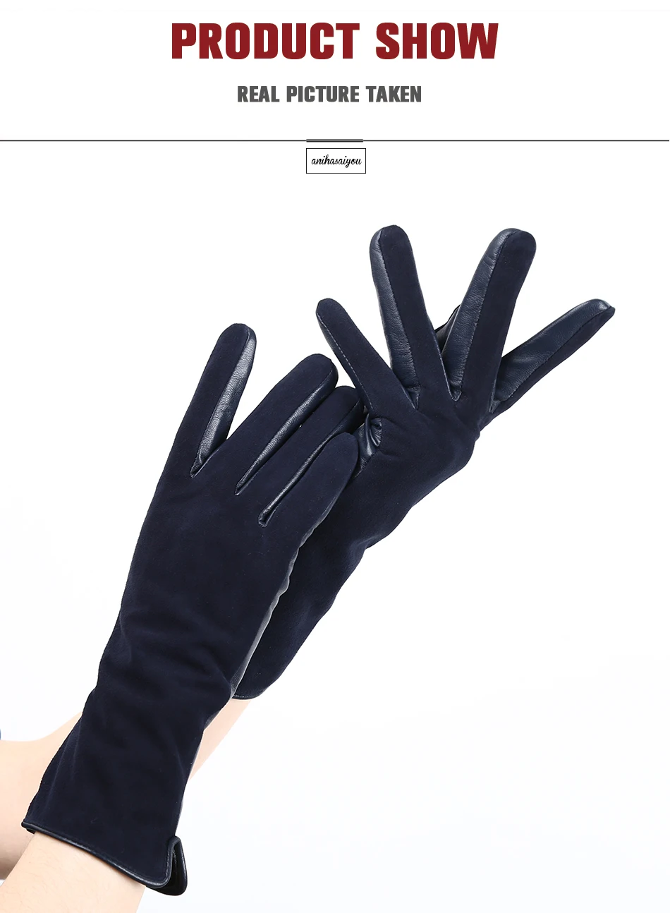 Fashion winter warm touch gloves genuine leather 50% genuine suede 50% women's leather gloves color long women's gloves -2008