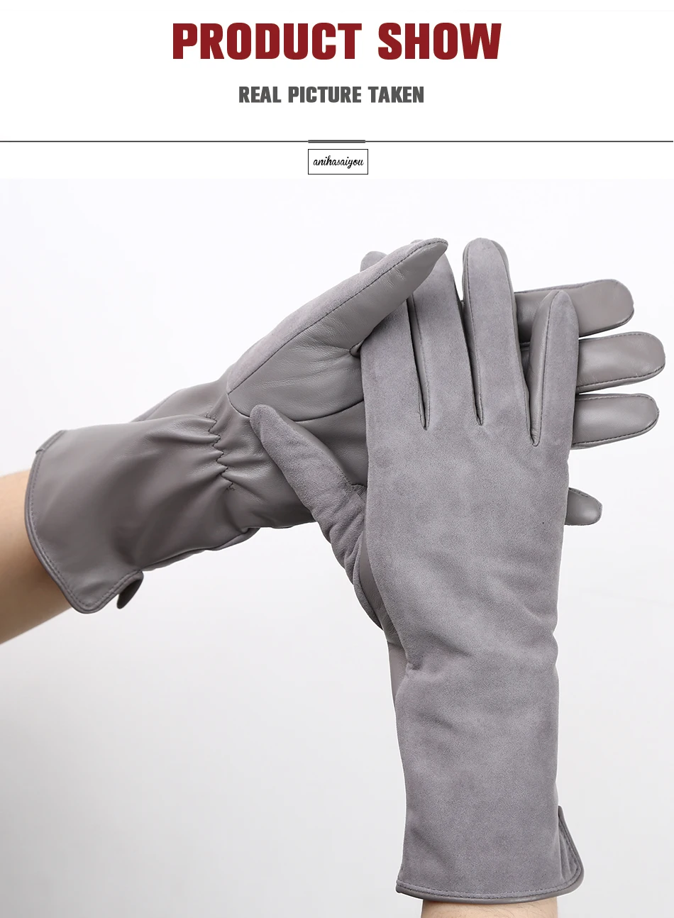 Fashion winter warm touch gloves genuine leather 50% genuine suede 50% women's leather gloves color long women's gloves -2008