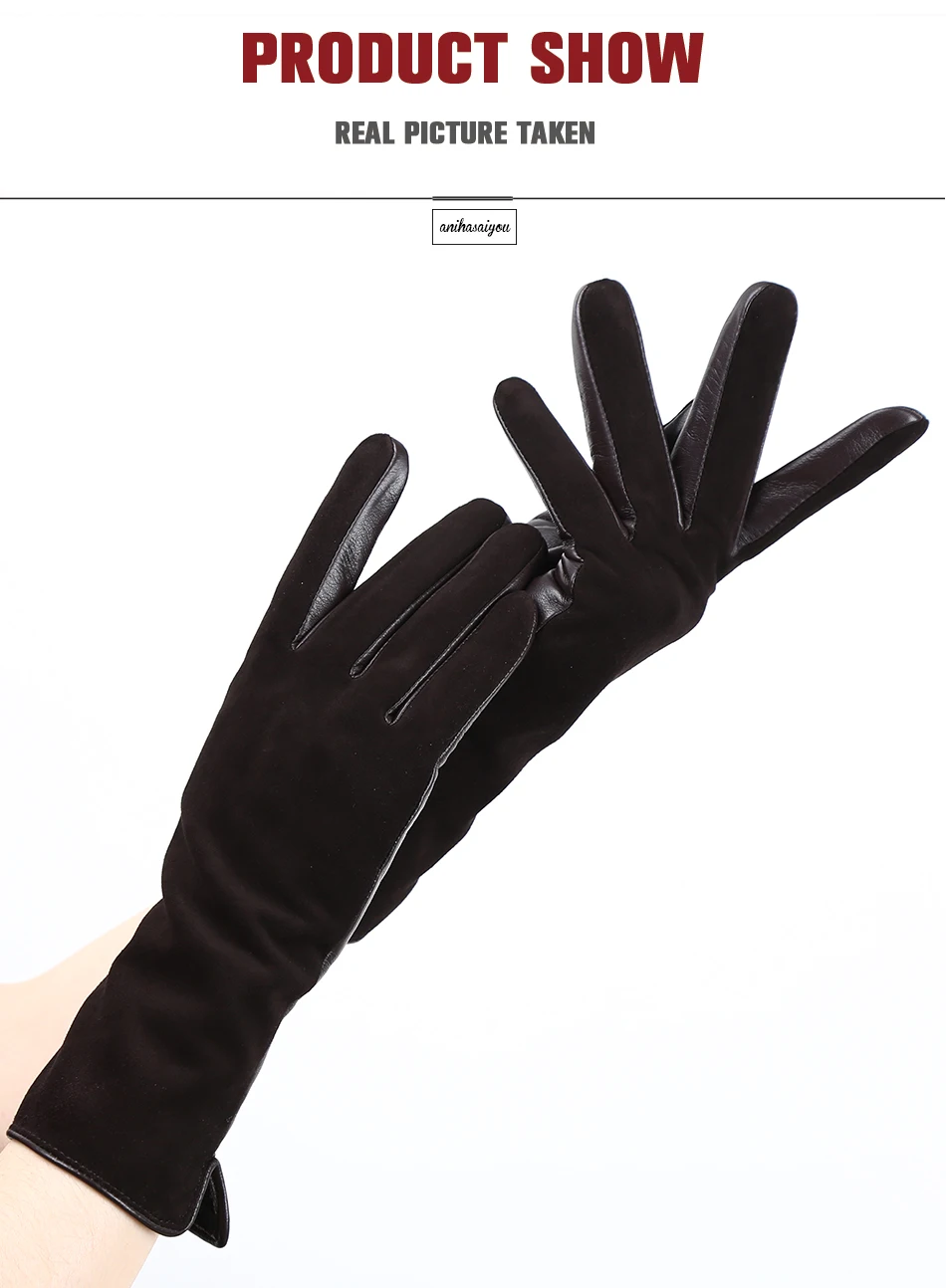 Fashion winter warm touch gloves genuine leather 50% genuine suede 50% women's leather gloves color long women's gloves -2008