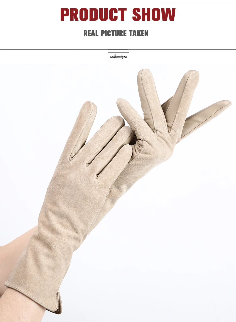 Fashion winter warm touch gloves genuine leather 50% genuine suede 50% women's leather gloves color long women's gloves -2008