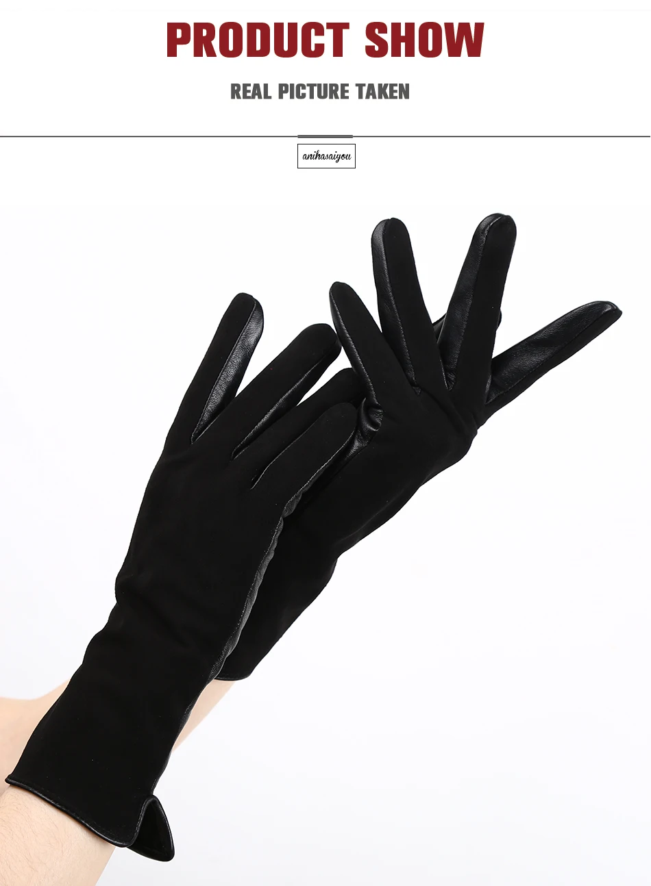 Fashion winter warm touch gloves genuine leather 50% genuine suede 50% women's leather gloves color long women's gloves -2008
