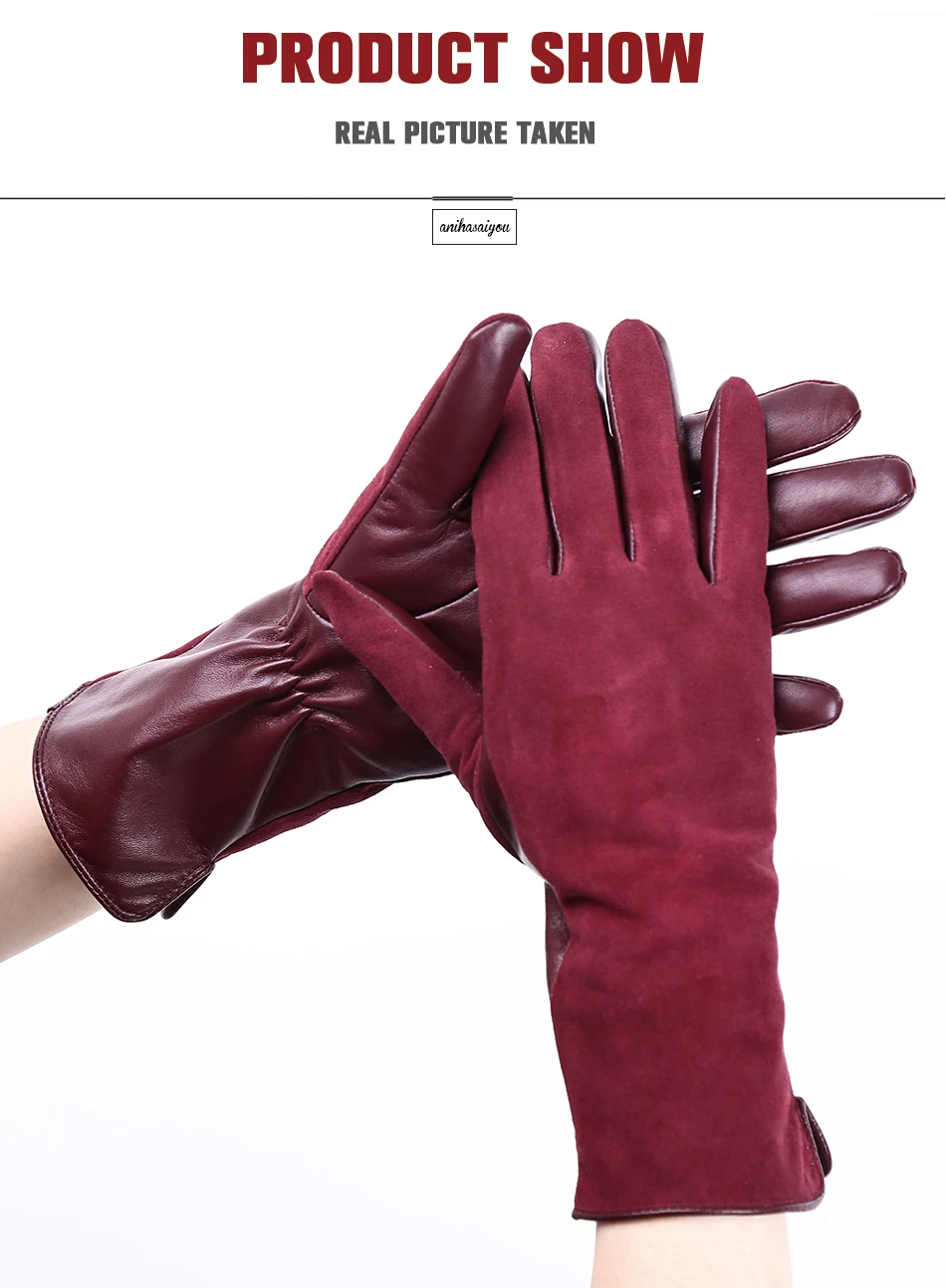 Fashion winter warm touch gloves genuine leather 50% genuine suede 50% women's leather gloves color long women's gloves -2008