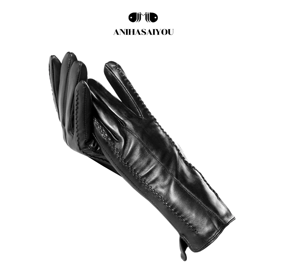 High Grade Women Leather Gloves, Genuine Leather Light Grey Warm Women's Winter Mittens, Simple Sheepskin Gloves Female-2226H