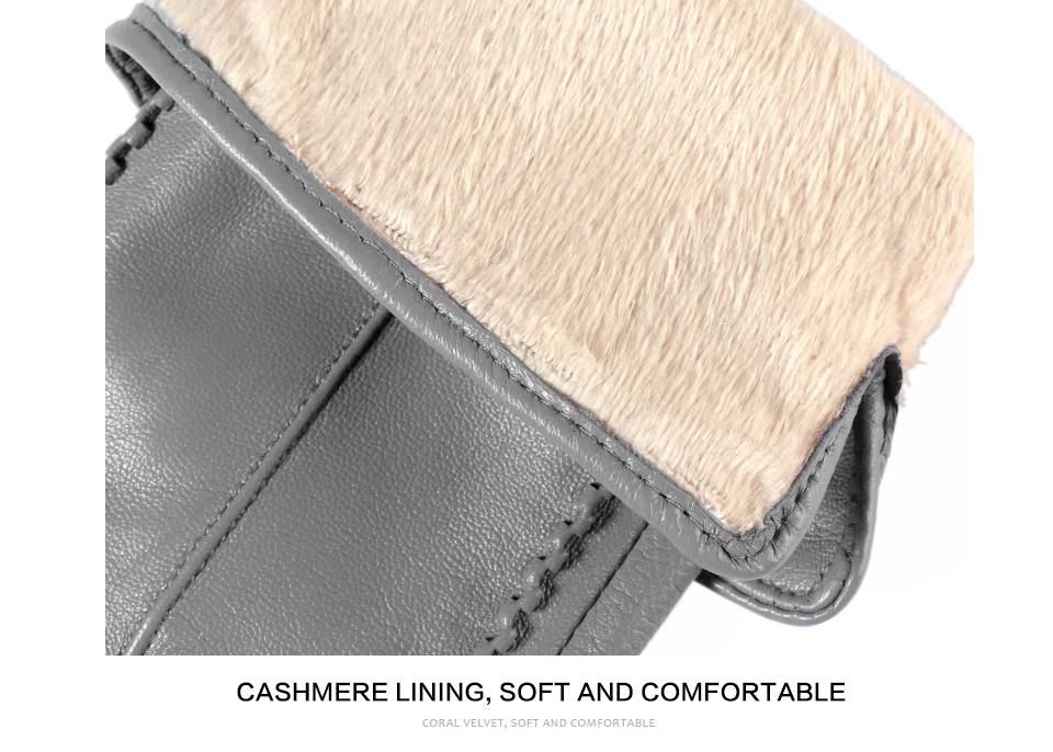 High Grade Women Leather Gloves, Genuine Leather Light Grey Warm Women's Winter Mittens, Simple Sheepskin Gloves Female-2226H