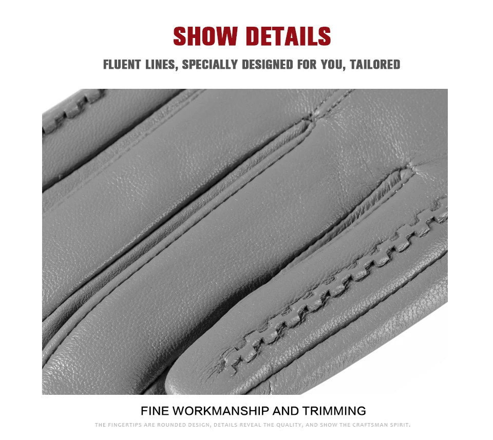 High Grade Women Leather Gloves, Genuine Leather Light Grey Warm Women's Winter Mittens, Simple Sheepskin Gloves Female-2226H