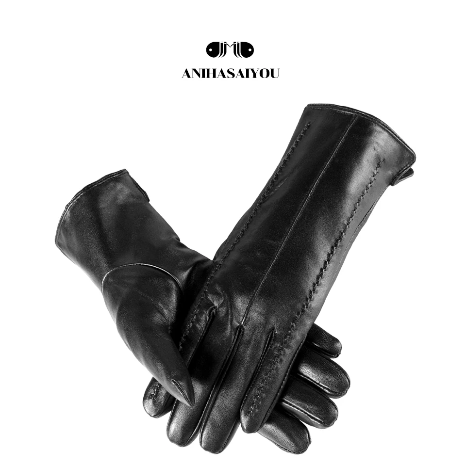High Grade Women Leather Gloves, Genuine Leather Light Grey Warm Women's Winter Mittens, Simple Sheepskin Gloves Female-2226H