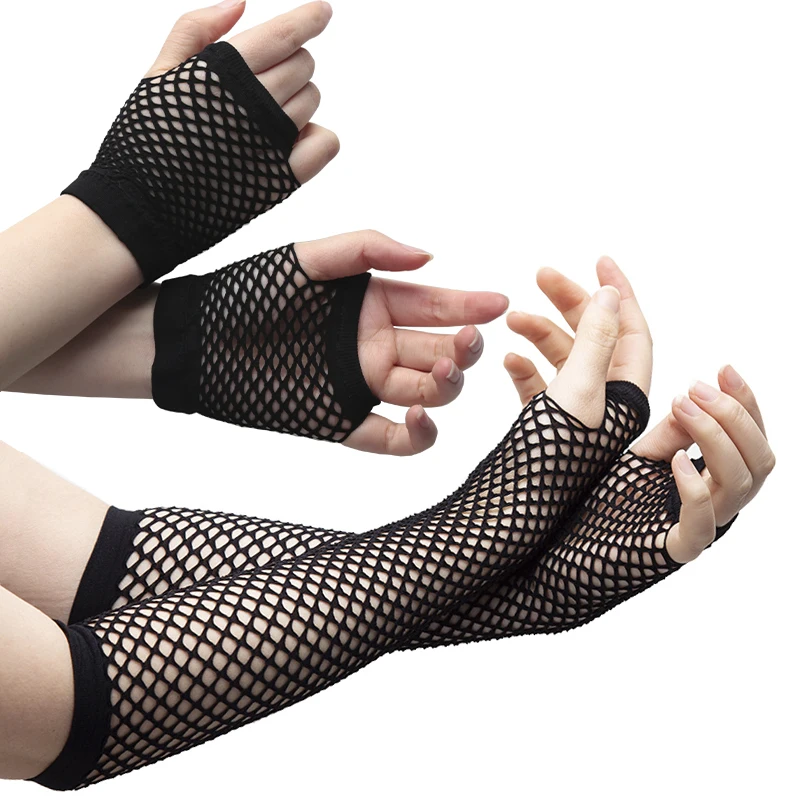 2 Pair/set Black Ladies Sexy Gloves Mesh Net Fishnet Gloves Hollow Fingerless Gloves Night Club Lolita Costume Punk Mittens