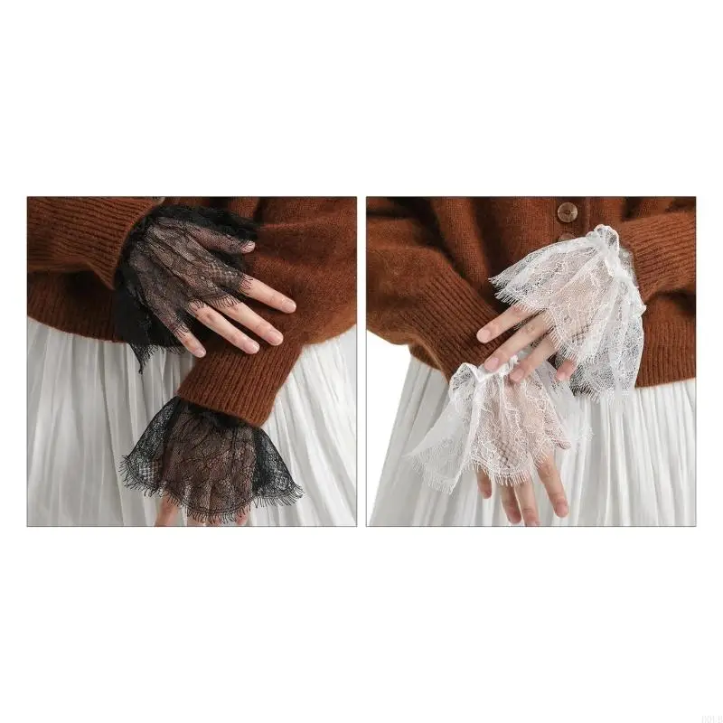 Decorated Cuffs Fake Sleeve for Wedding Dress Wild Decorative Lace Sleeves Flounces Wrist Sleeves Pleated Wrist Cuffs
