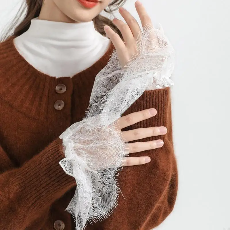 Decorated Cuffs Fake Sleeve for Wedding Dress Wild Decorative Lace Sleeves Flounces Wrist Sleeves Pleated Wrist Cuffs