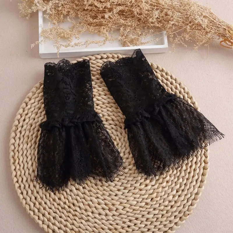 Decorated Cuffs Fake Sleeve for Wedding Dress Wild Decorative Lace Sleeves Flounces Wrist Sleeves Pleated Wrist Cuffs