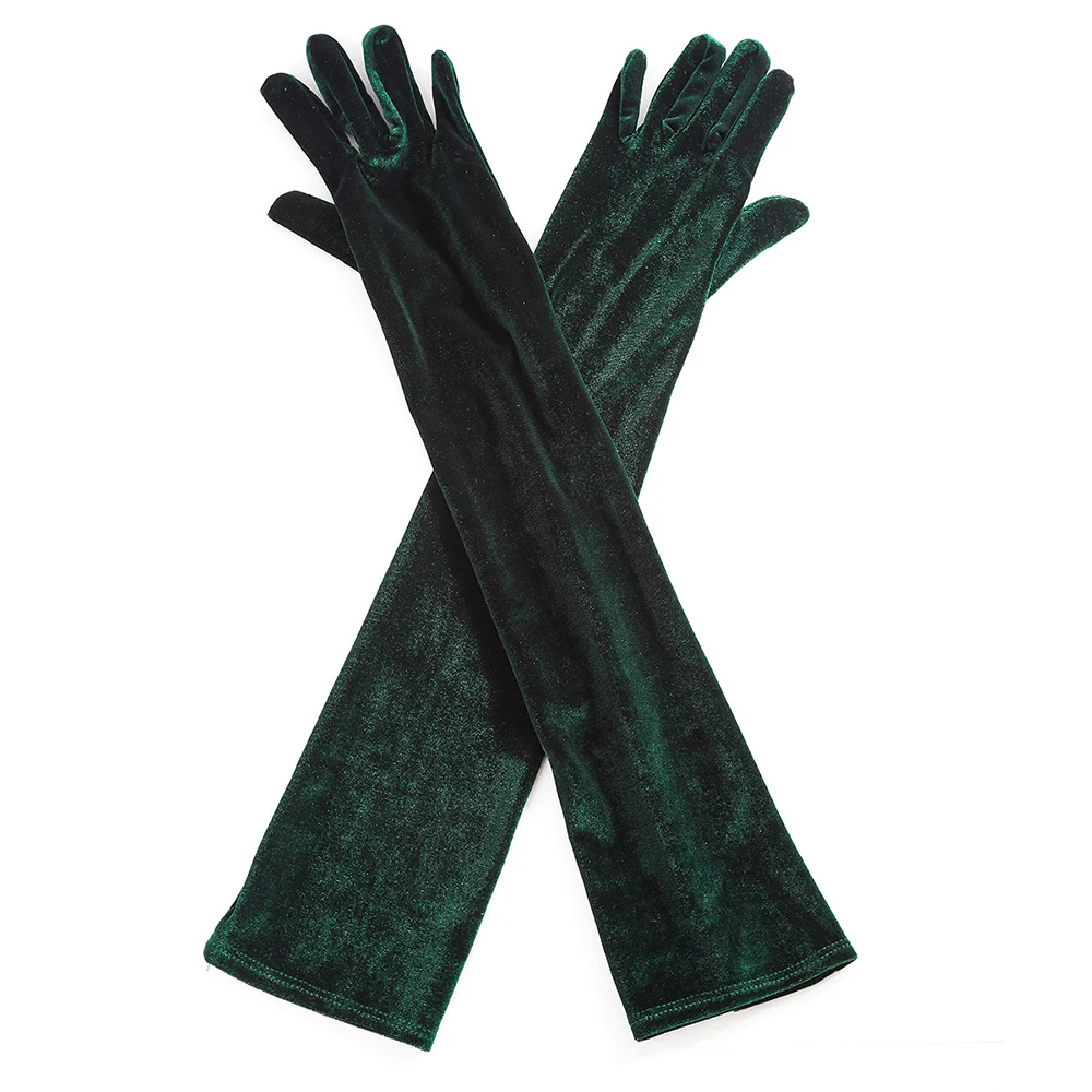 Elegant Velvet Solid 53cm Long GlovesWomen Fluffy Gloves Full Finger Evening Dress Etiquette Stage Performance Party Gloves