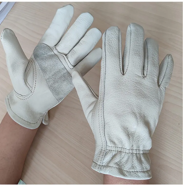 Men's Natural Cowskin Leather Non-slip Driving Gloves Male Genuine Leather White Sports Tactical Gloves R2079