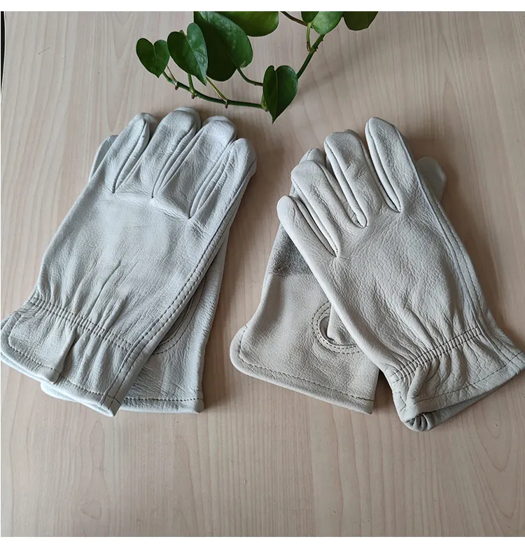 Men's Natural Cowskin Leather Non-slip Driving Gloves Male Genuine Leather White Sports Tactical Gloves R2079