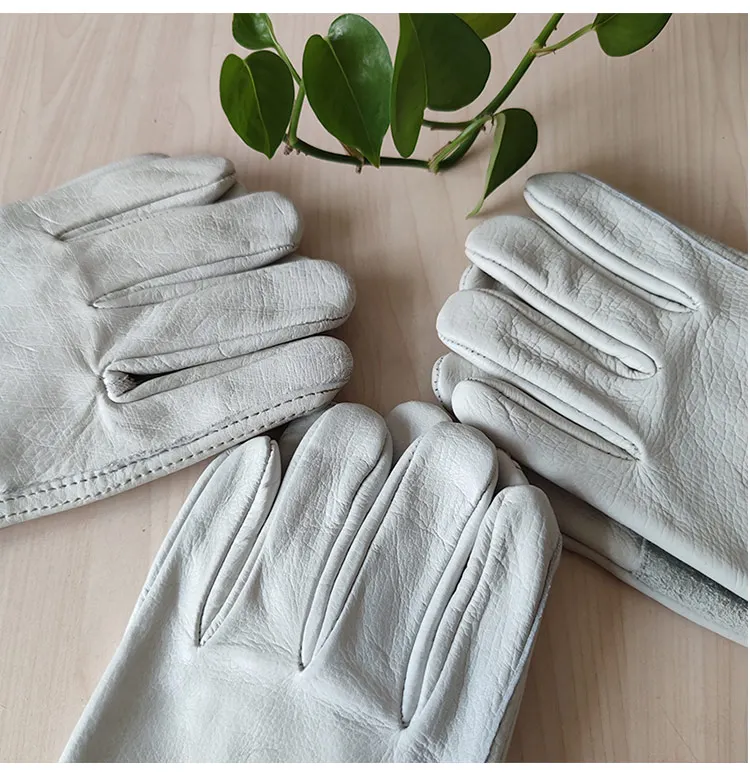 Men's Natural Cowskin Leather Non-slip Driving Gloves Male Genuine Leather White Sports Tactical Gloves R2079