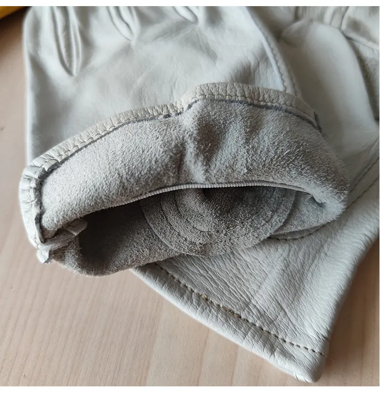 Men's Natural Cowskin Leather Non-slip Driving Gloves Male Genuine Leather White Sports Tactical Gloves R2079