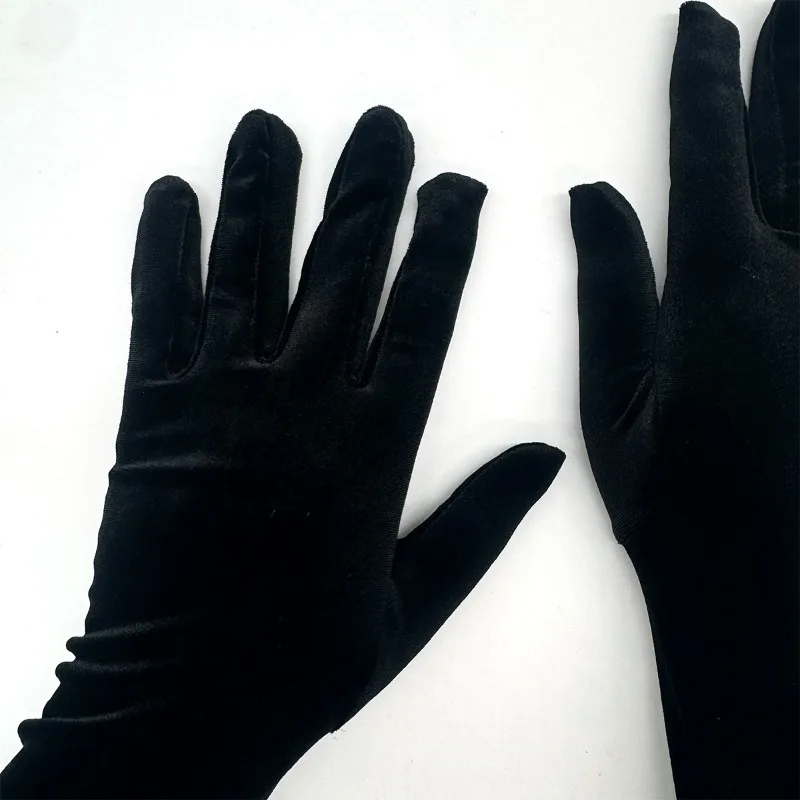 Women Burgundy Color Golden Velvet Mesh Ruffle Edge Long Aesthetic Gloves Etiquette Stage Performance Opera Wedding