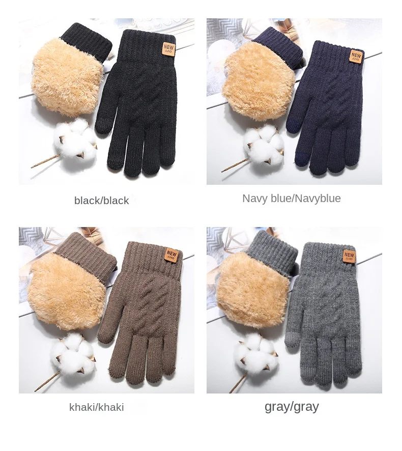 Wholesale Fleece Lined Fashion Warm Black Cable Knitted Winter Touch Screen Gloves