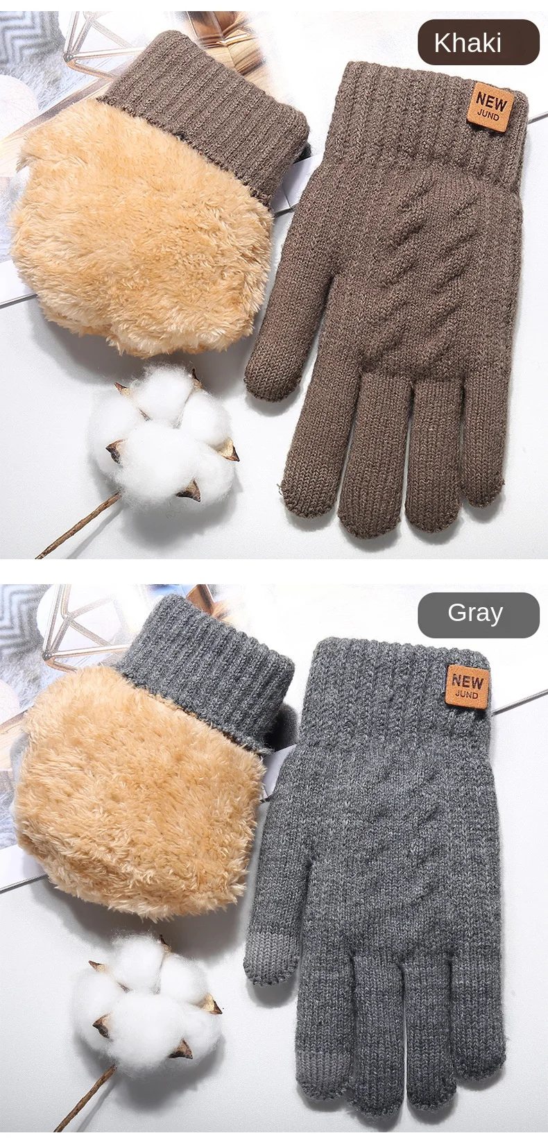 Wholesale Fleece Lined Fashion Warm Black Cable Knitted Winter Touch Screen Gloves