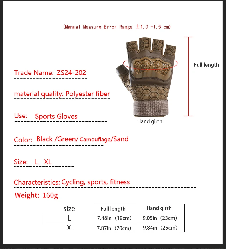 Outdoor Tactical Gloves Sport Half Finger Military Men Women Combat Shooting Hunting Fitness