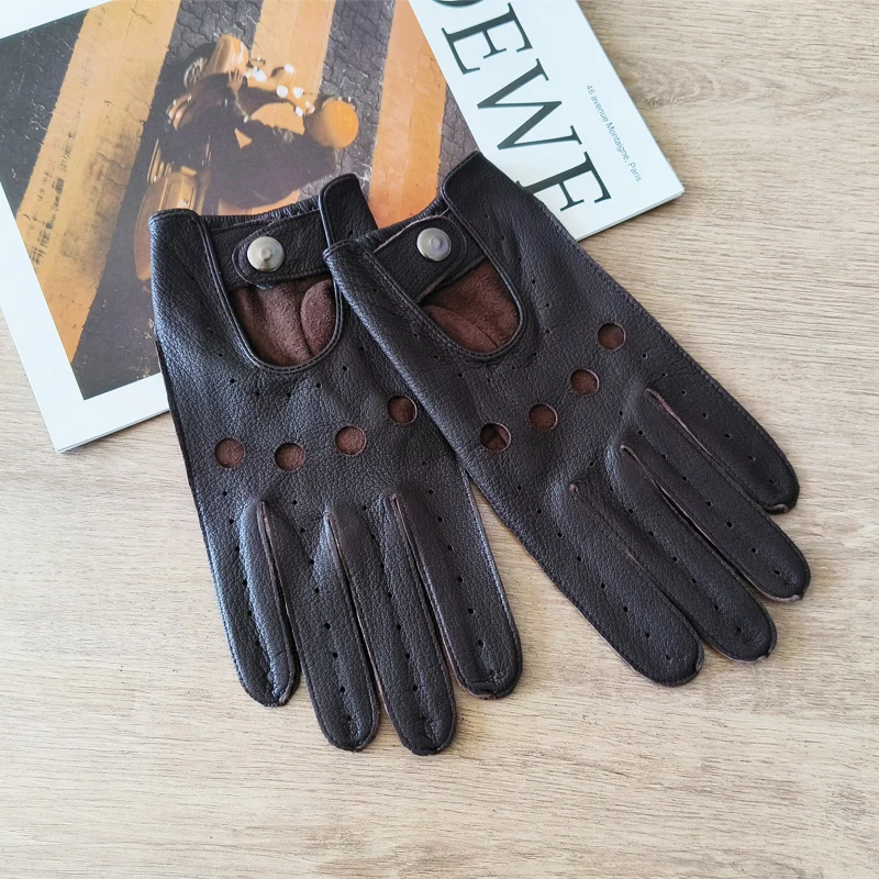 Men's Deer Skin Gloves Thin Lineless Outdoor Sunscreen Cycling Driving Leather Gloves