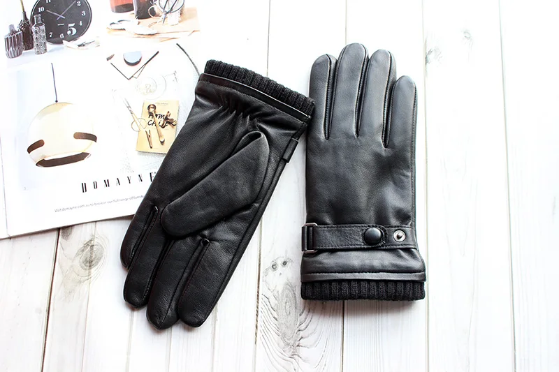 Touch Screen Leather Sheepskin Gloves Men's Winter Thickening Warmth Motorcycle Driving Fashion 2026 New Brown Finger Gloves