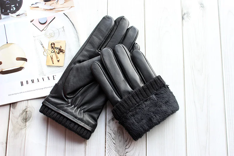 Touch Screen Leather Sheepskin Gloves Men's Winter Thickening Warmth Motorcycle Driving Fashion 2026 New Brown Finger Gloves
