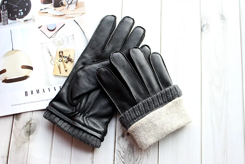 Touch Screen Leather Sheepskin Gloves Men's Winter Thickening Warmth Motorcycle Driving Fashion 2026 New Brown Finger Gloves